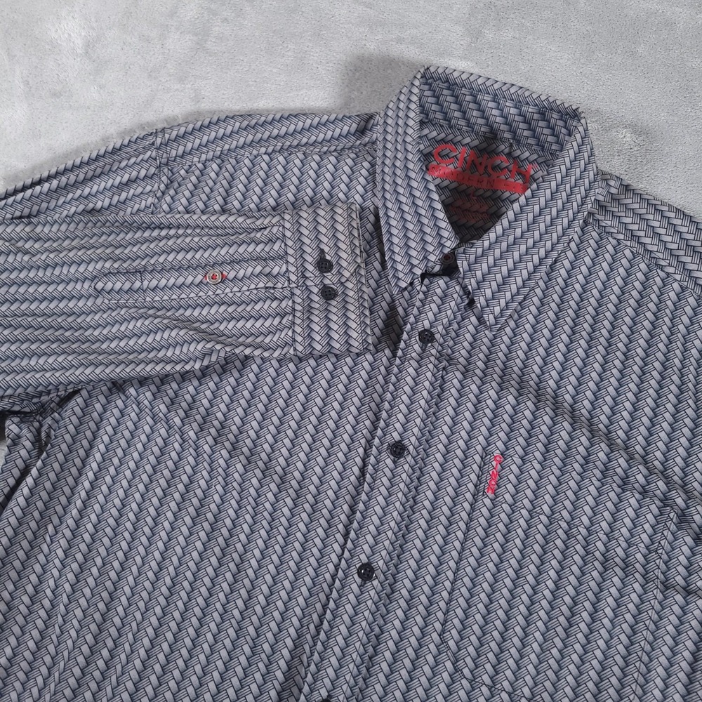 Cinch Shirt Mens L Gray Geometric‎ Modern Fit Button Down Long Sleeve Cotton